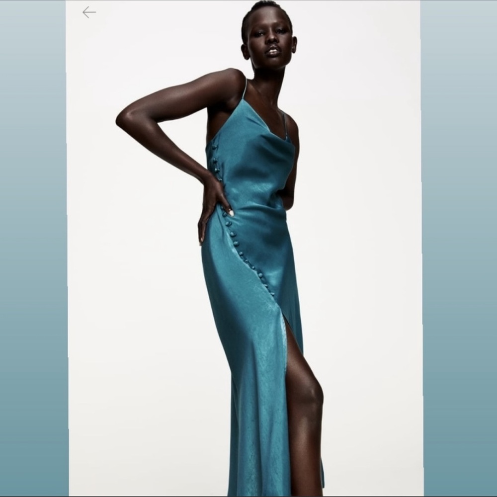 Zara satin camisole midi dress with buttons on side with slit.